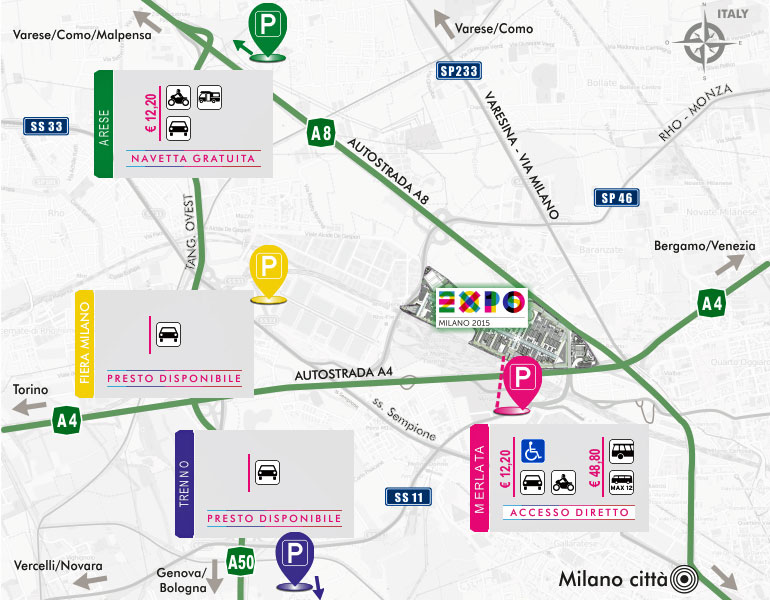 Mappa parcheggi Expo Milano 2015